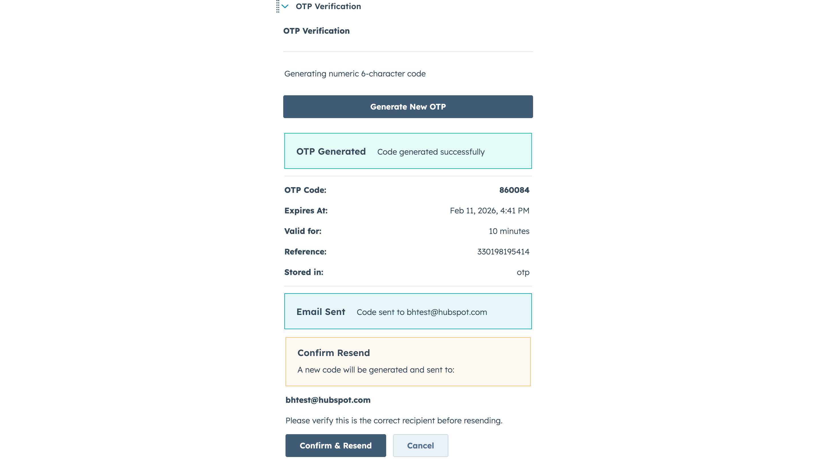 HubSpot OTP Verification card